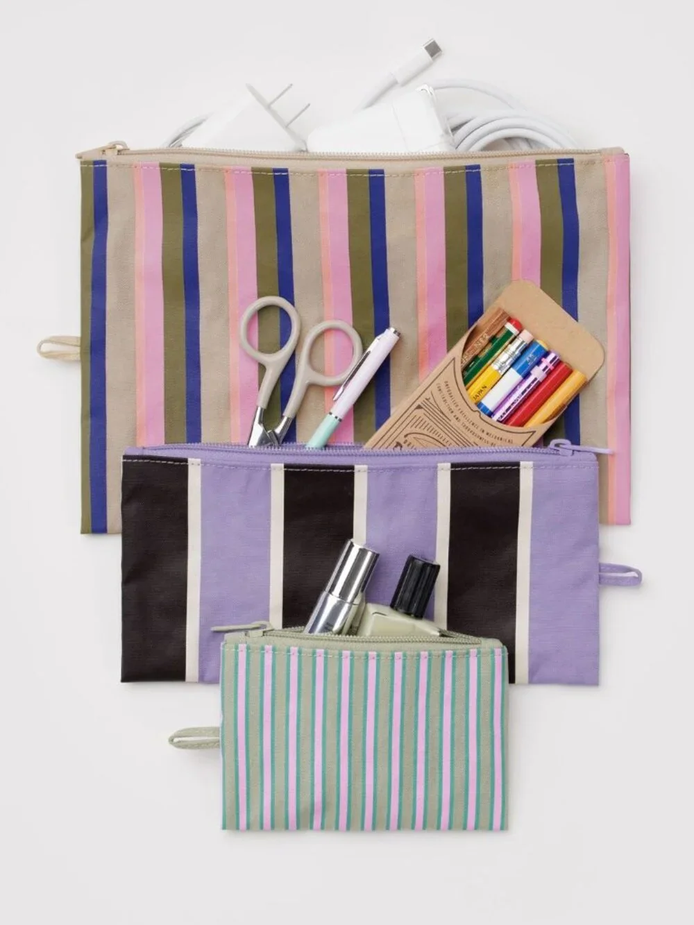 NWT Baggu Flat Pouch Set - Candy Shop Stripes